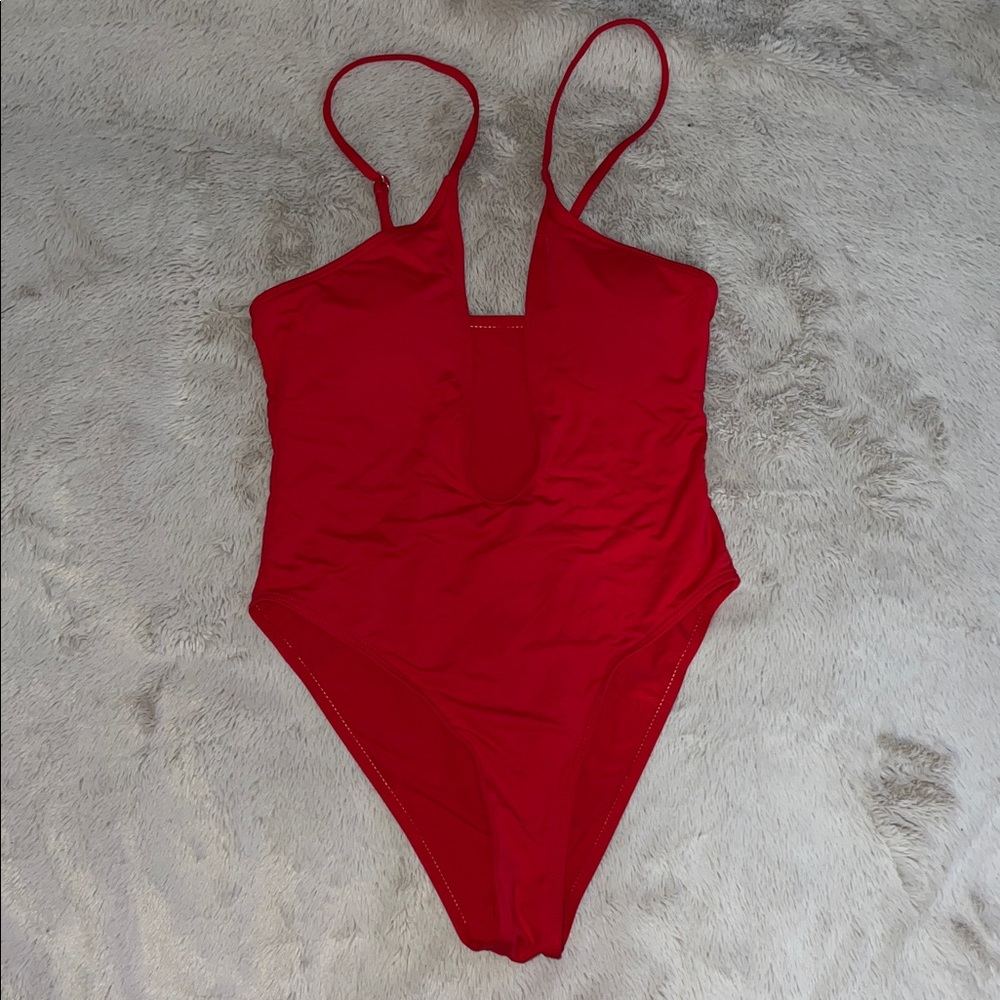 Red Women's One Piece Swimsuit - Picture 2 of 4